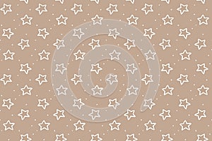 White stars on kraft paper background, seamless texture for gift wrapping, abstract childish starry vetor graphic