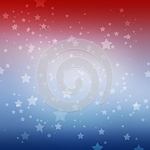 White stars on red white and blue stripes background. Patriotic July 4th Memorial day or Election vote design.