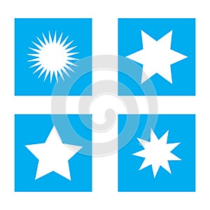 White stars set. Blue background. Abstract collection. Quality design element. Vector illustration. Stock image.