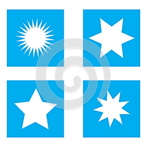 White stars set on blue background. Quality design element. Abstract collection. Vector illustration. Stock image.