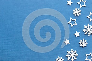 Christmas background.Snowflakes and stars on navy blue background.