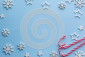 Christmas background.Snowflakes and stars blue background.
