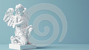 White statue of an angel on a blue background