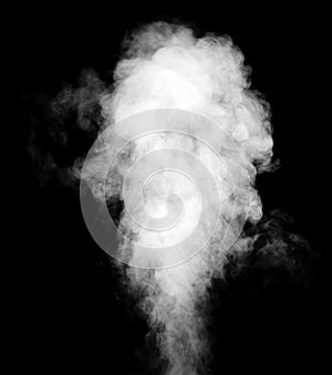 White steam cloud on black background.