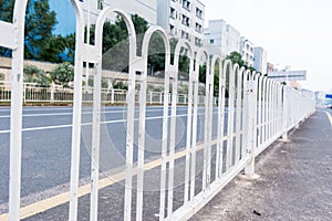 White steel center median driver fence in the road in Shenzhen, China