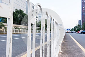 White steel center median driver fence in the road in Shenzhen, China