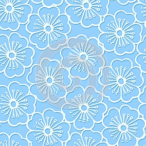 White stencil print hibiscus floral seamless pattern