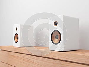 White stereo Speakers on shel photo