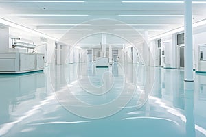 white, sterile empty industrial area polished epoxy floor, Generative Ai
