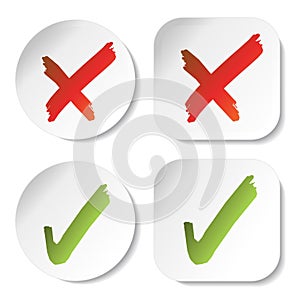 White stickers with check mark symbols, circular and squared buttons