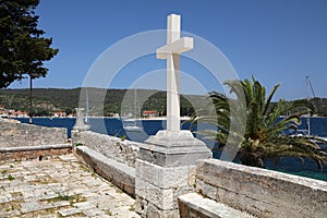 White stone cross in Vis, Croatia