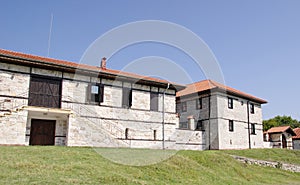 White stone house with stairs