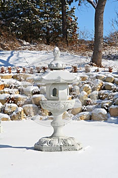 White stone Korean lantern in Panmunjom, DMZ, Korea