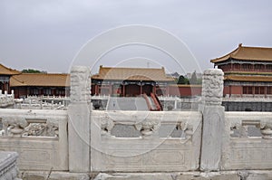 White stone parapet details from the Palace terrace in the Forbidden City from Beijing in the Forbidden City from Beijing