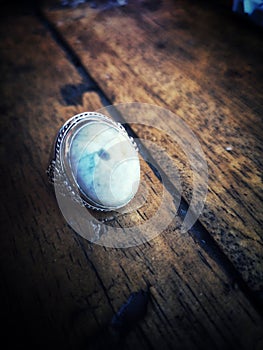 White stone silver ring