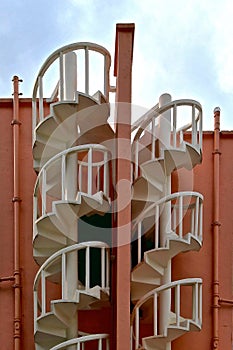 White stone spiral staircases