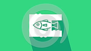 White Stop ocean plastic pollution icon isolated on green background. Environment protection concept. Fish say no to