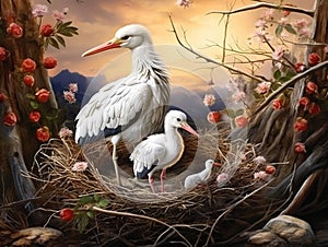 White stork nest