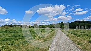 White Straight Stonebrick  Path through the big green meadow