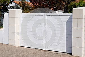 White street private home steel door residential aluminum gate slats portal high house