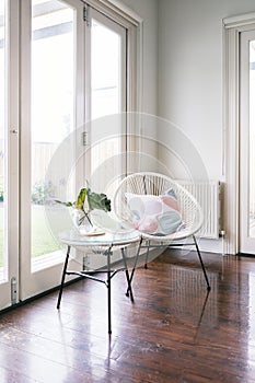 White string style occasional chair and matching side table