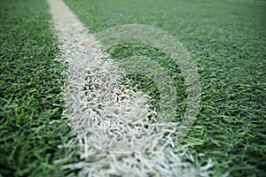White stripe line on green soccer pitch