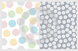 Funny Geometric Vector Pattern with Big Hand Drawn Clorolful Dots Isolated on a White Background.