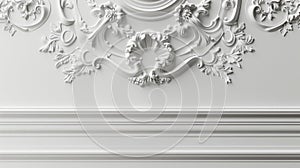 White stucco decoration on ceiling. Classic architecture detail interior design