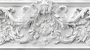 White stucco decoration on ceiling. Classic architecture detail interior design