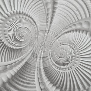 White stucco moulding plasterwork spiral abstract fractal pattern background. Plaster abstract spiral effect background elements photo
