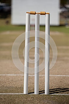 White stumps on cricket field