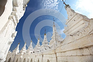 White stupas of Hsinbyume pagoda in Mandalay, Myan