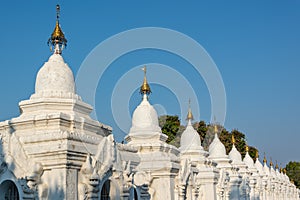 White stupas of Kuthodaw Pagoda in Mandalay Burma Myanmar