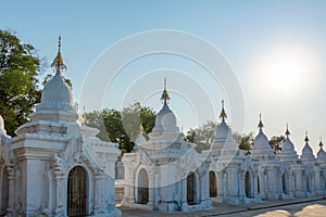 White stupas of Kuthodaw Pagoda in Mandalay Burma Myanmar