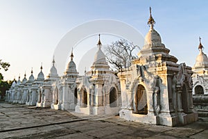 White stupas at Kuthodaw Pagoda in Mandalay, Myanmar