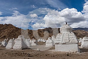 White stupas temple near Shey Palace,