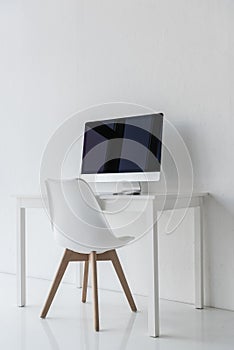 white stylish workplace with computer