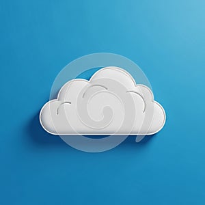 A white stylized cloud icon is positioned against a solid blue background