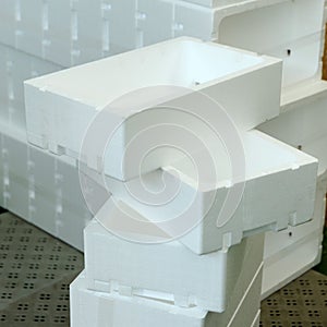 Expanded polystyrene boxes for food packaging and transport photo