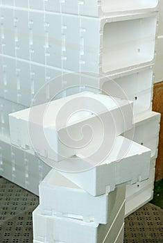 Expanded polystyrene boxes for food packaging and transport photo