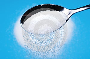 White sugar Macro Blue background