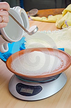 White sugar in the scale