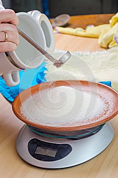 White sugar in the scale