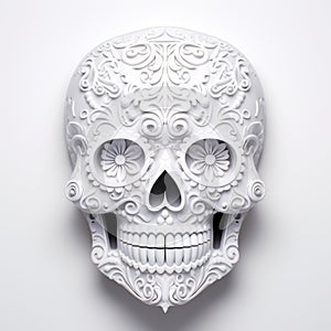 White Sugar Skull With Ornate Design - Vray Tracing Inspired