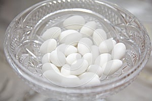 White sugared almonds