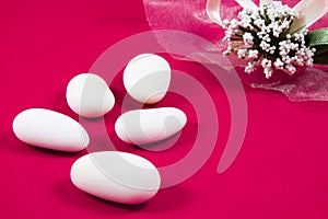 White sugared almonds