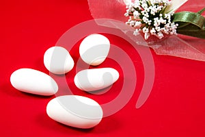 White sugared almonds