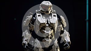 White suit futuristic astronaut on dark background. Generative AI