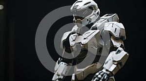 White suit futuristic astronaut on dark background. Generative AI