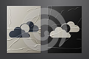 White Sun and cloud weather icon isolated on crumpled paper background. Paper art style. Vector